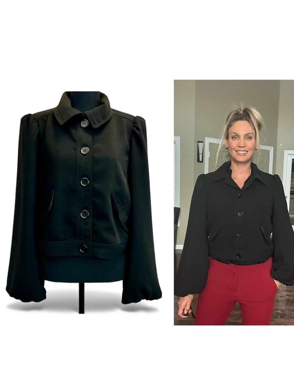 Max Studio black button down balloon sleeve blazer jacket Sz L NWT classy